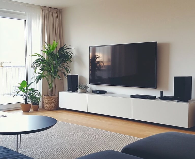tv hanging in living room