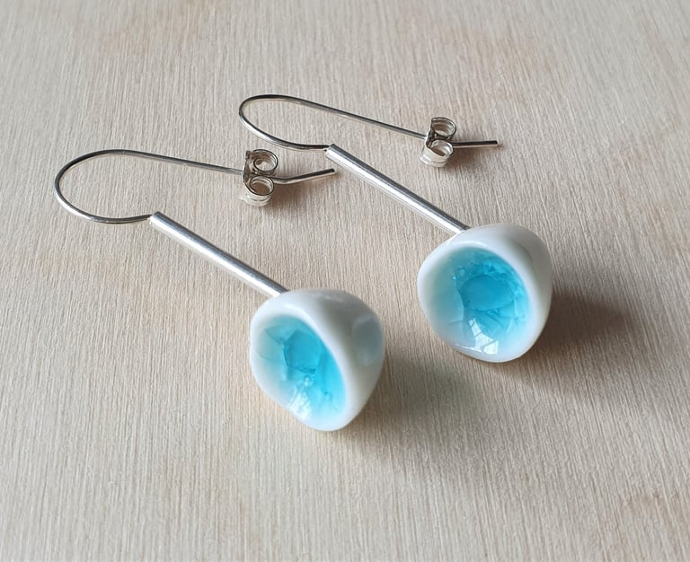 The Eden Holistic Health Studio, Gift Shop, Porcelain and Sterling Silver, Aqua, Drop Earrings.