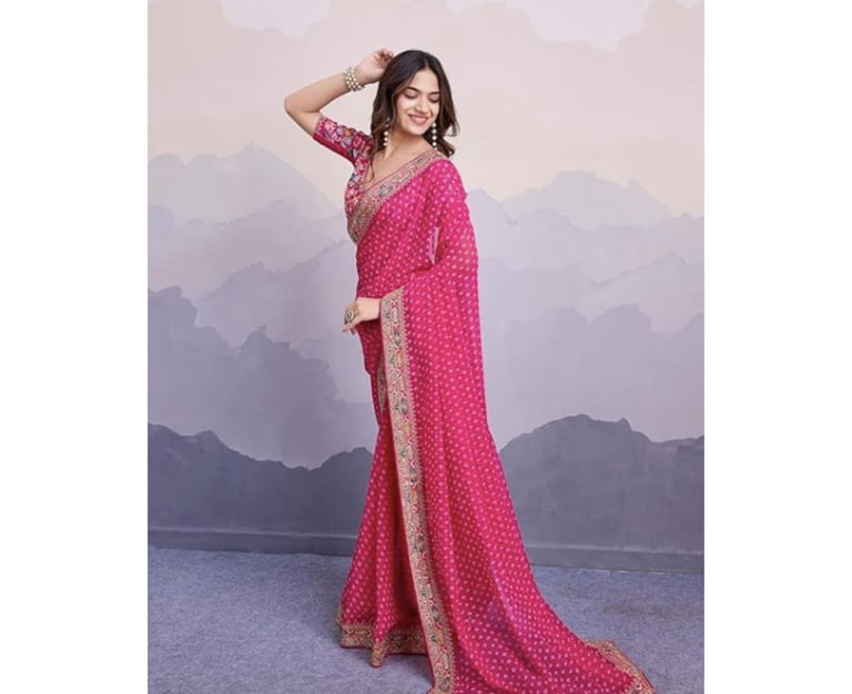 women wearing chiffon pink saree
