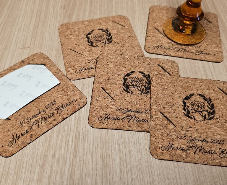 a cork coaster with a note pad pad paddling on it