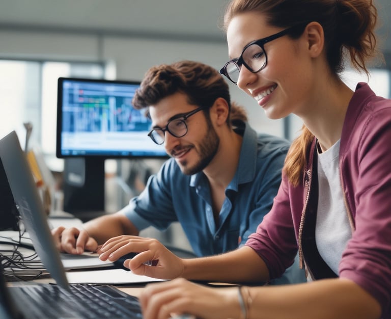 woman in pink shirt sitting in front of black laptop computer