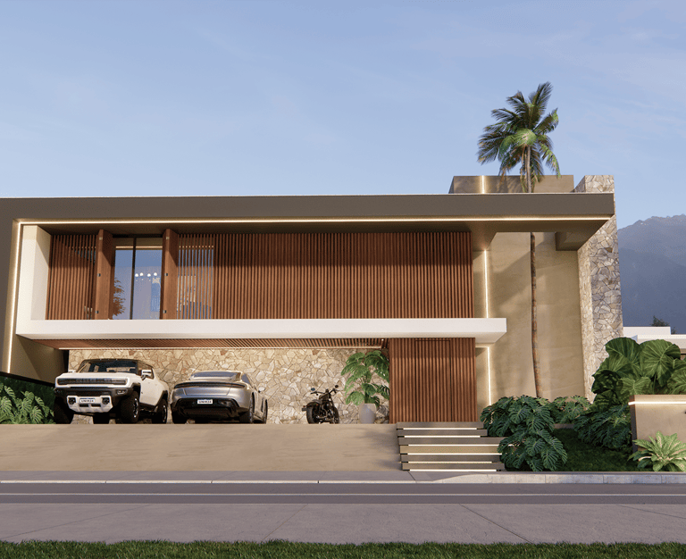 projeto de casa com Painel ripado de madeira