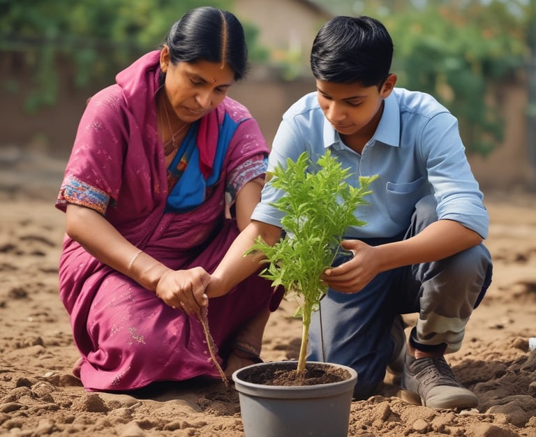 A family discussing financial literacy concepts around a table