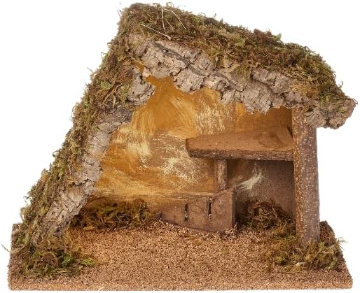 Fontanini by Roman LED Lighted Italian Nativity Stable – 9" x 12" Rustic Wood and Moss Creche – Made