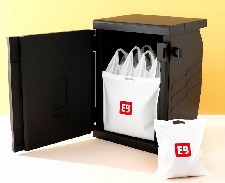 Boîte de livraison isotherme avec sacs Express Boucherie pour conserver la fraîcheur des produits.