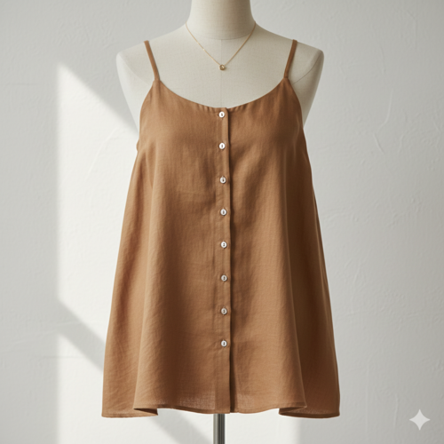 Camisola de lino beige sin mangas con botones frontales