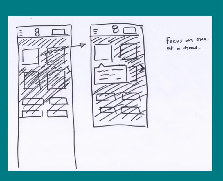 Sketch of idea focusing on one tile at a time in the app.