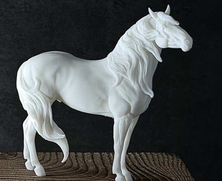 1:32 scale model horse sculpture 3D printed in high-fidelity resin.