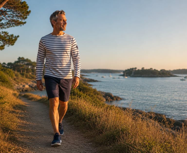 Mobilité des chevilles après 40 ans lors d'une marche active sur la côte du Golfe du Morbihan.