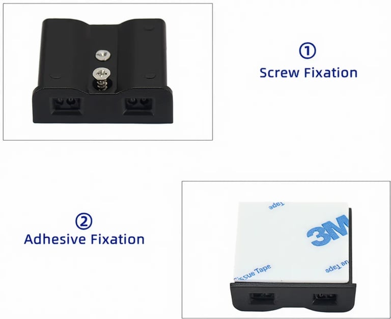 Fijación versátil: instalación mediante tornillos o adhesivo 3M de alta resistencia.