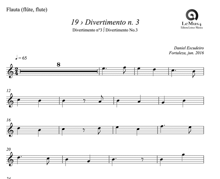 Imagem: parte individual de "Divertimento n. 3" do livro "violão em letra e música".