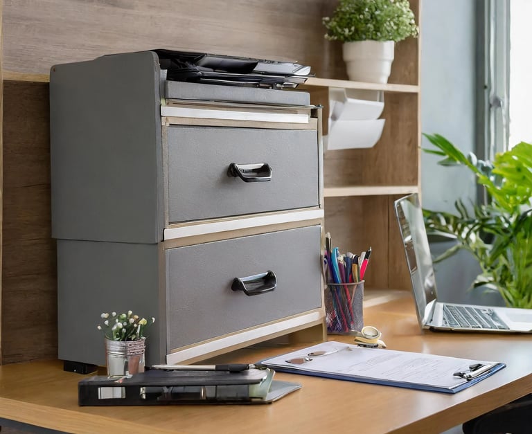 Bureau organisé avec classeurs et documents pour le suivi administratif des dossiers