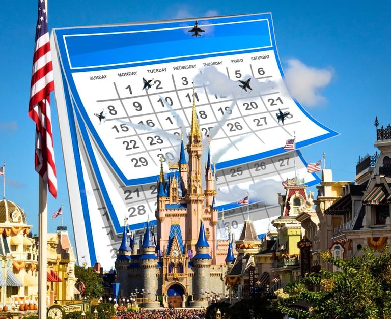 a calendar behind Cinderella Castle at Magic Kingdom