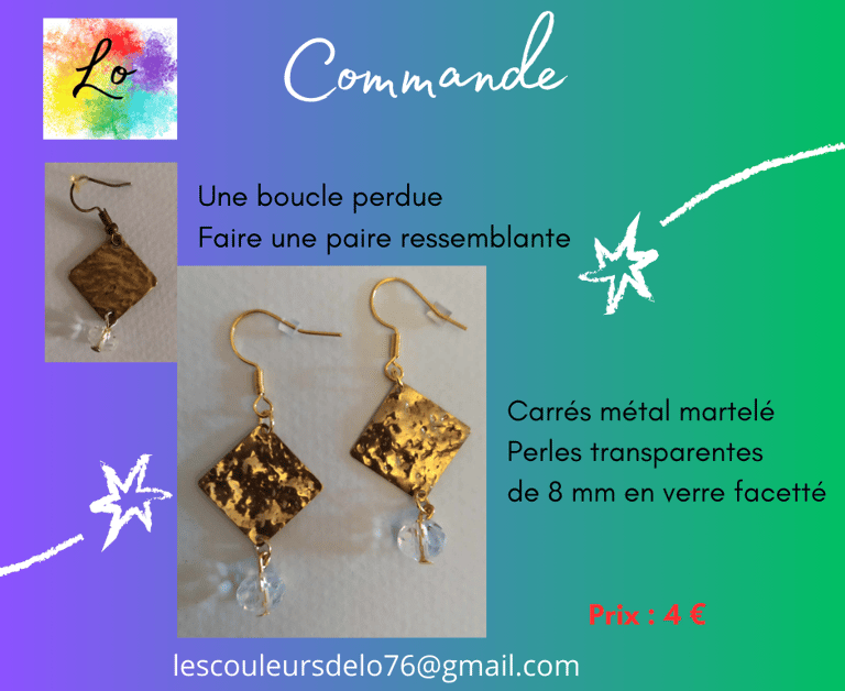 Création boucles d'oreille pendants métal martelé verre transparent Les Couleurs de Lo
