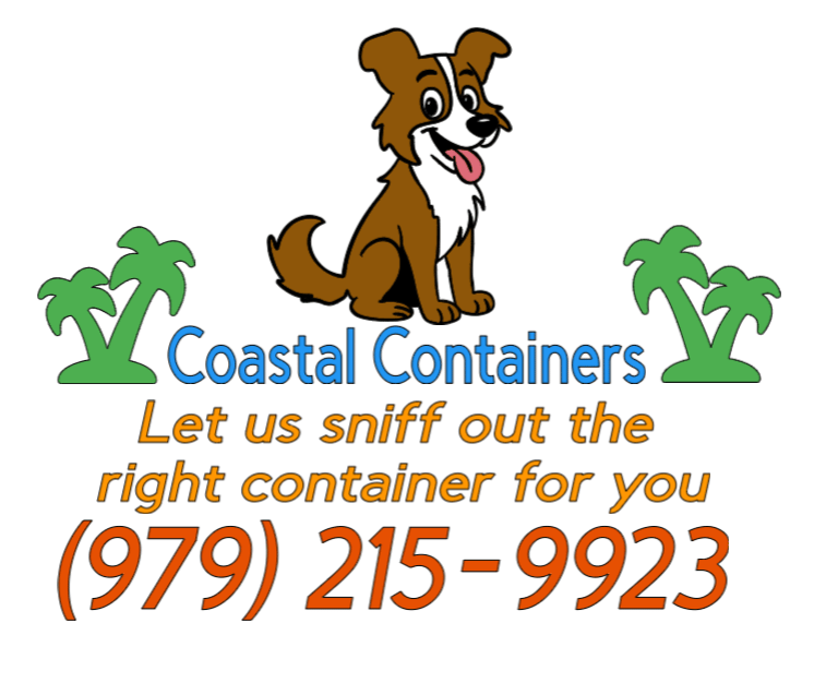 Coastal Containers logo with Scout the dog mascot. Tagline: Let us sniff out the right container for