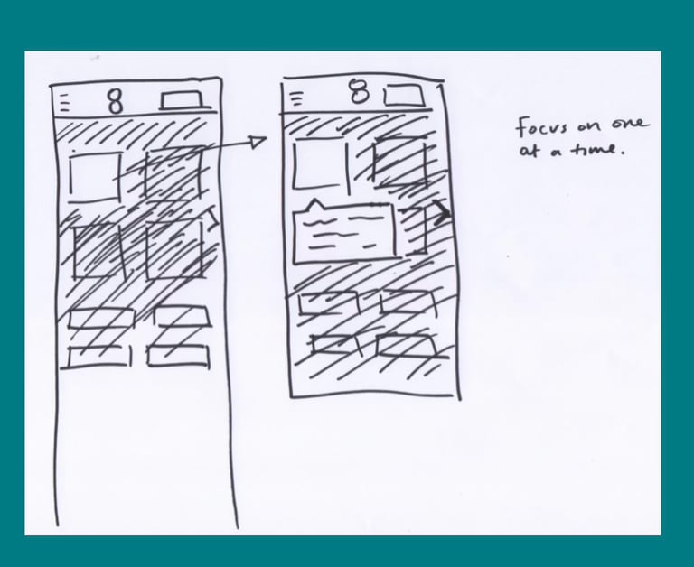 Sketch of idea focusing on one tile at a time in the app.