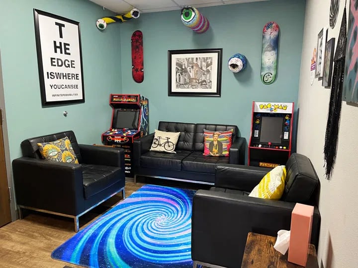 A look inside the Kids Zone at the Fort Collins location, with arcade games, toys, and seating
