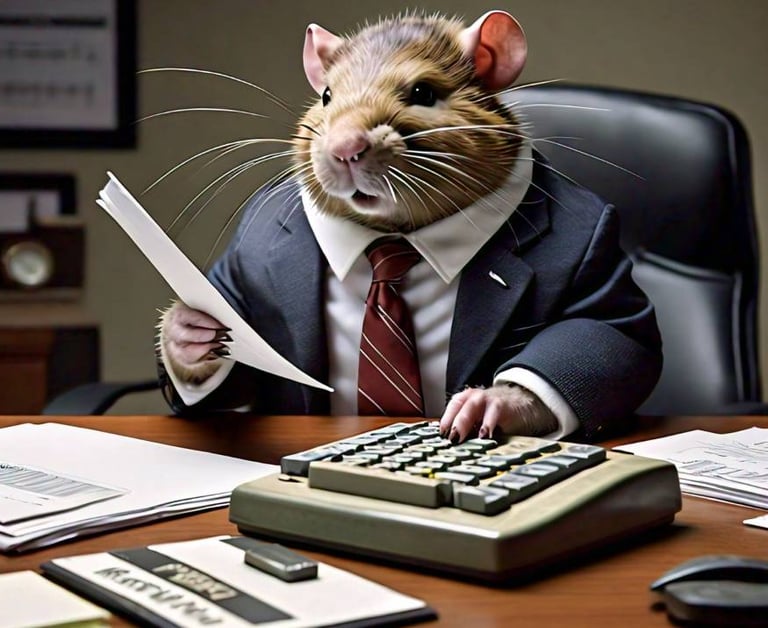 imagem mostra a ilustração de um rato trabalhando num escritório