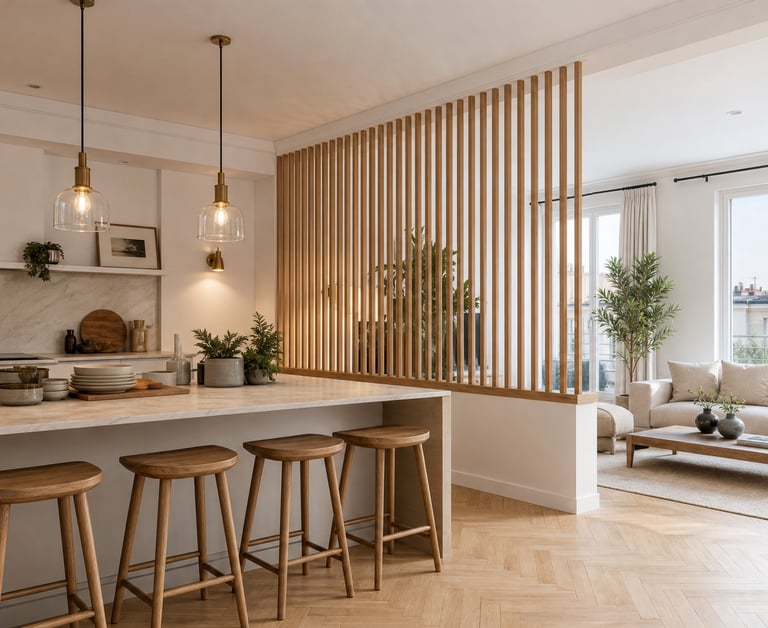 Claustra sur mesure en bois dans un intérieur contemporain à Lyon