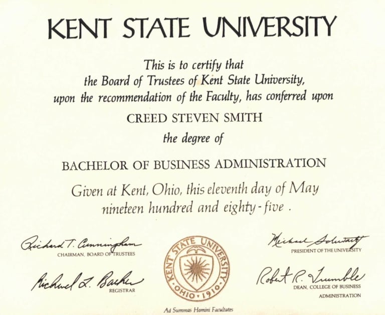 Creed Smith Bachelor Of Business Administration Diploma
