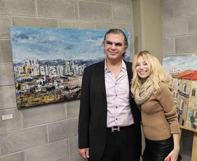 Jessy Tabet with Curator Gabriel Rizkallah at Rotating Art Exhibition