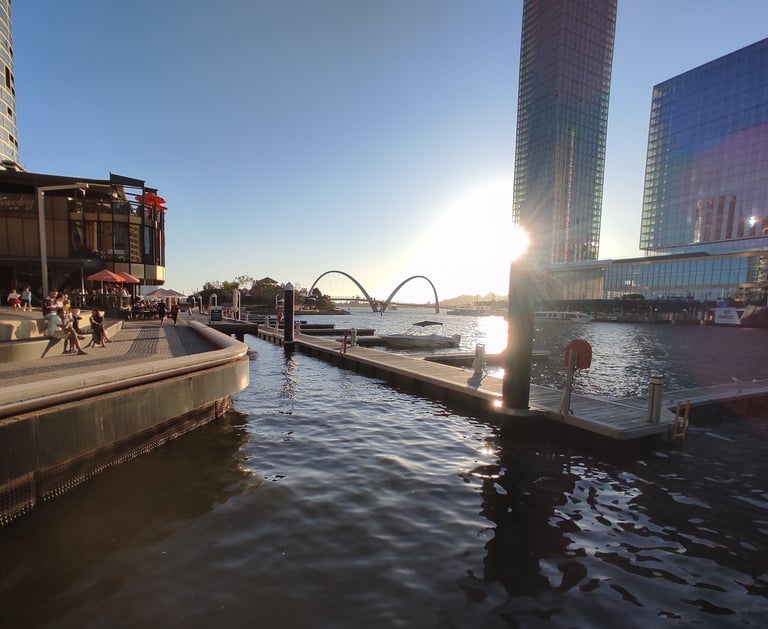 harbour area Perth city centre at sunset