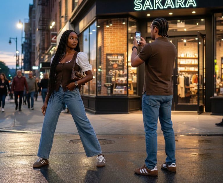 Urban Amazon Travel Outfit: Brown and Blue Denim