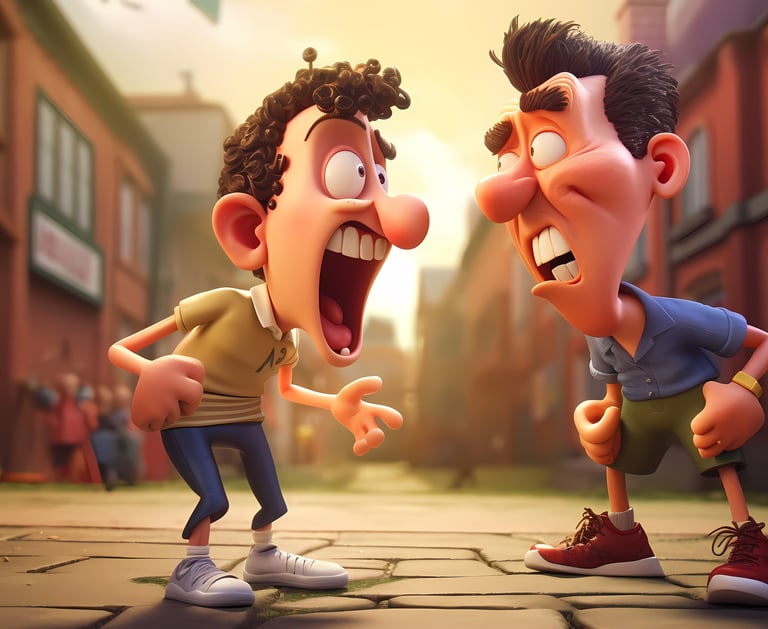 Dois homens discutindo com raiva em uma rua, simbolizando o impacto da consciência na comunidade.