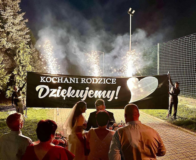 baner ślubny kochani rodzice dziękujemy pirotechnika