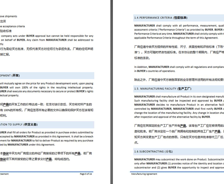 Legally enforceable Chinese contracts to maintain control over manufacturing
