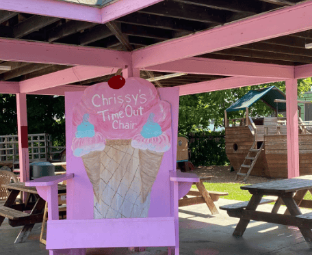 Photo of the time out chair in the back of Chrissy's Cravings, a family owned ice cream shop in NY