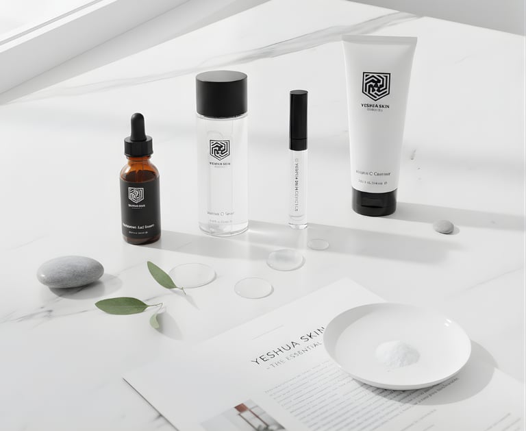 a table with YESHUA Skin Cosmetics