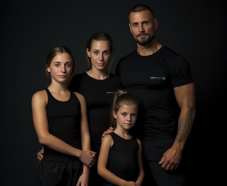 a family krav maga portrait of a man and woman in black clothing