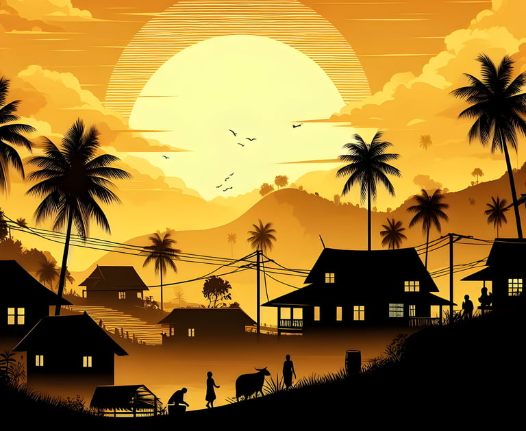 Escena al atardecer, simbolizando los santuarios donde conviven animales y humanos.
