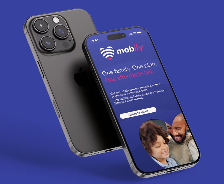 Mobily family plan advertisement shown on an iPhone