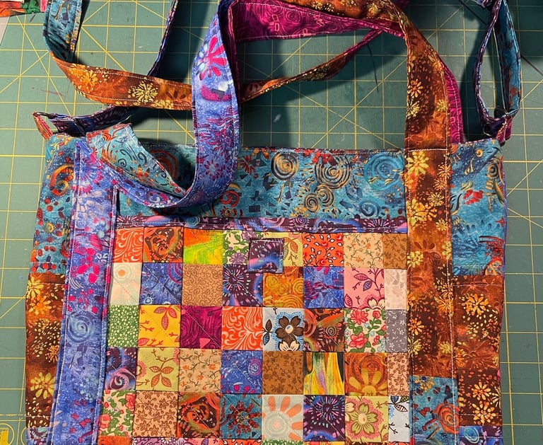 a purse bag with a patchwork design