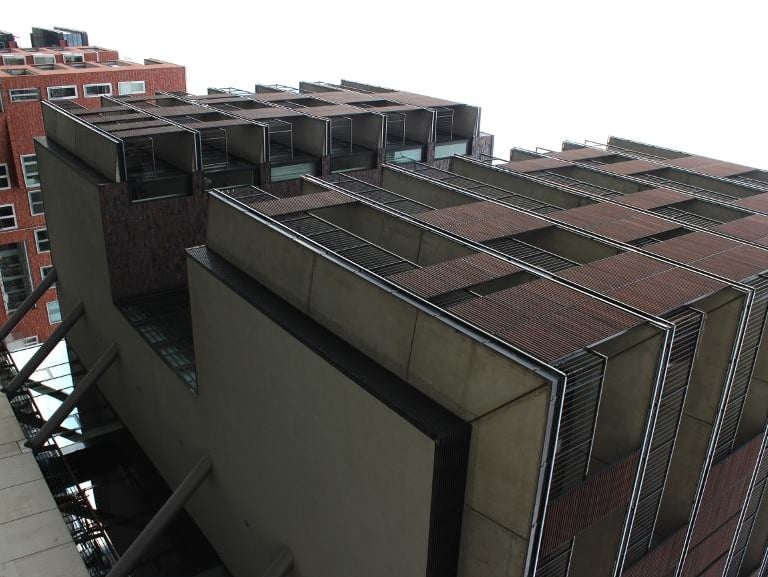 Apartments suspended over the river in hamburg
