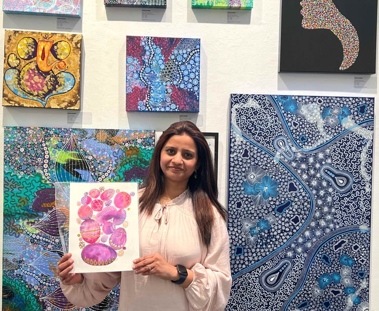 Richa Rashmi with her artworks Richa Gallery