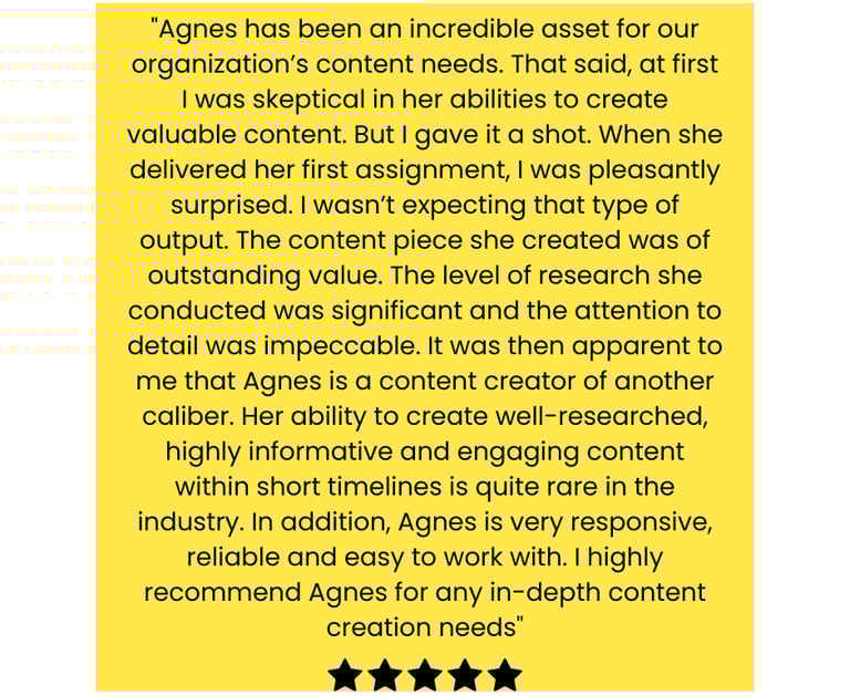 Agnes Gaddis content writer testimonial
