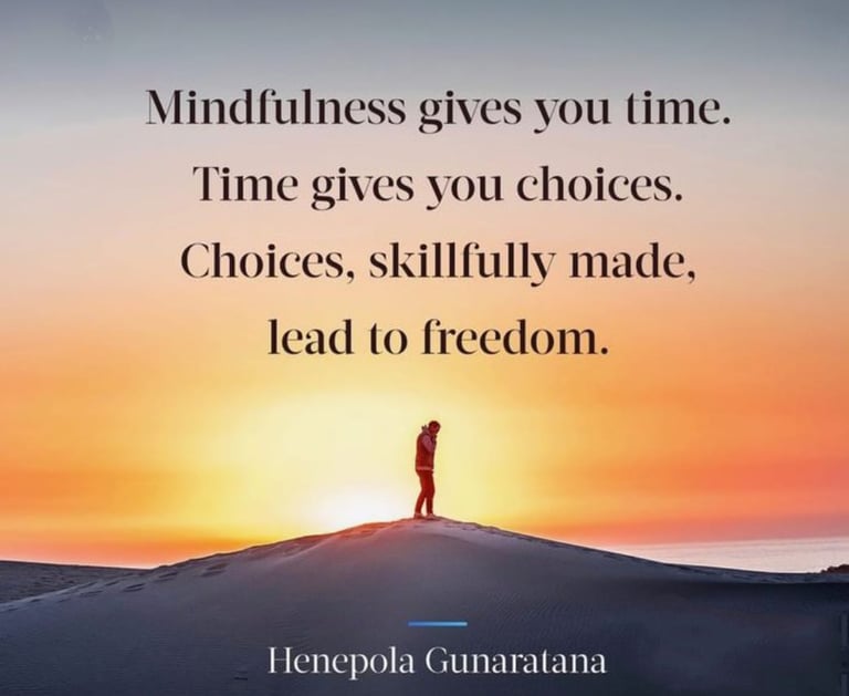 "Mindfulness gives you time. Time gives you choices. Choices, skillfully made, lead to freedom"