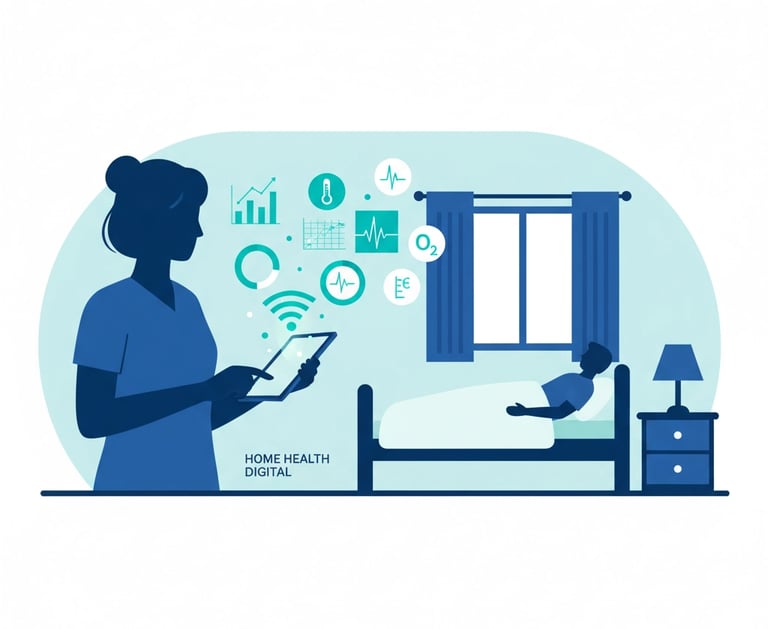 Healthcare professional using tablet device to monitor patient data remotely, representing telehealt