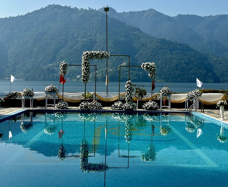 flower decoration poolside destination wedding Pokhara