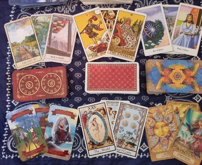 six different decks of tarot cards