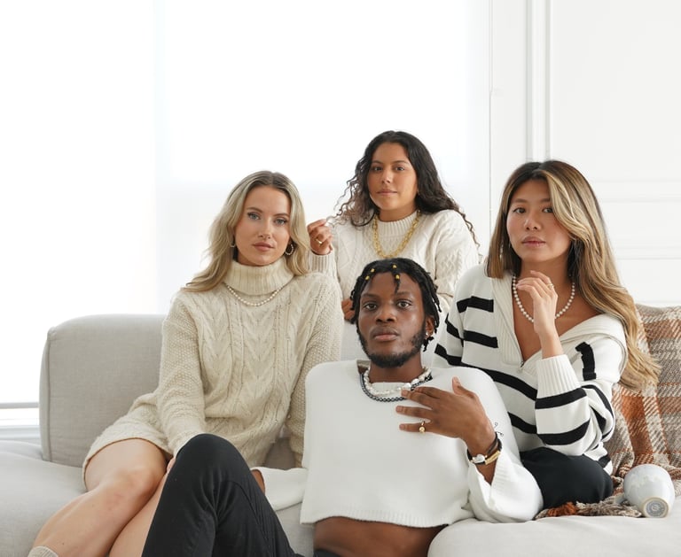 jewelry photoshoot with people sitting on a couch