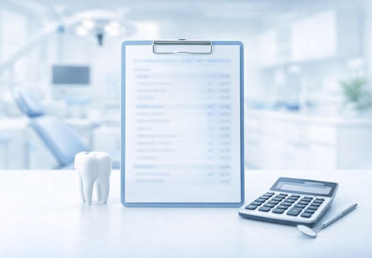 Clean dental clinic pricing background showing treatment charges and cost transparency