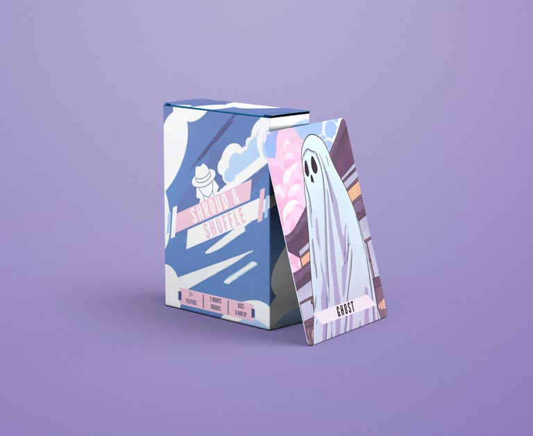 The Shroud & Shuffle Base Deck game box and the ghost character card visible.