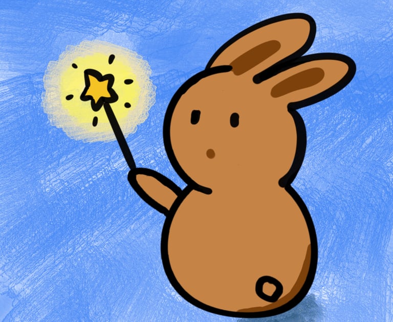 The Rabbit's Secret Stories Logo our brown rabbit's wand to magical stories