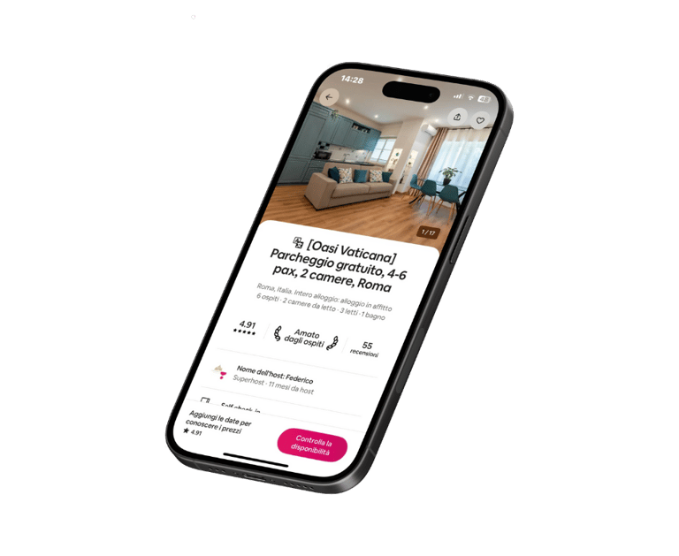 Mockup di annunci Airbnb di appartamenti a Roma gestiti professionalmente per affitti brevi
