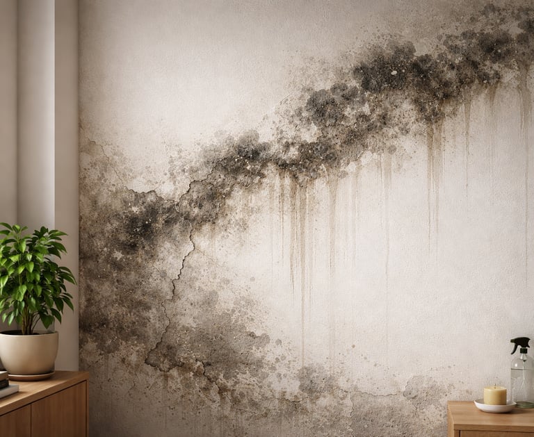 Pared interior con moho y manchas de humedad por filtración en una vivienda