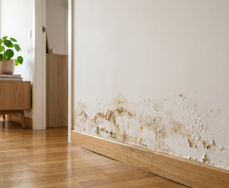 Pared interior con humedad por capilaridad que necesita revisión